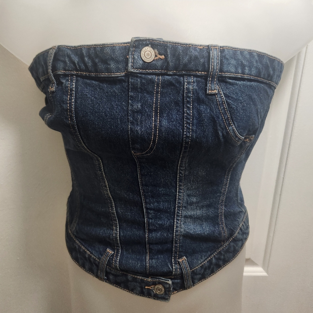 Zara Women's Denim Corset Top Size Med